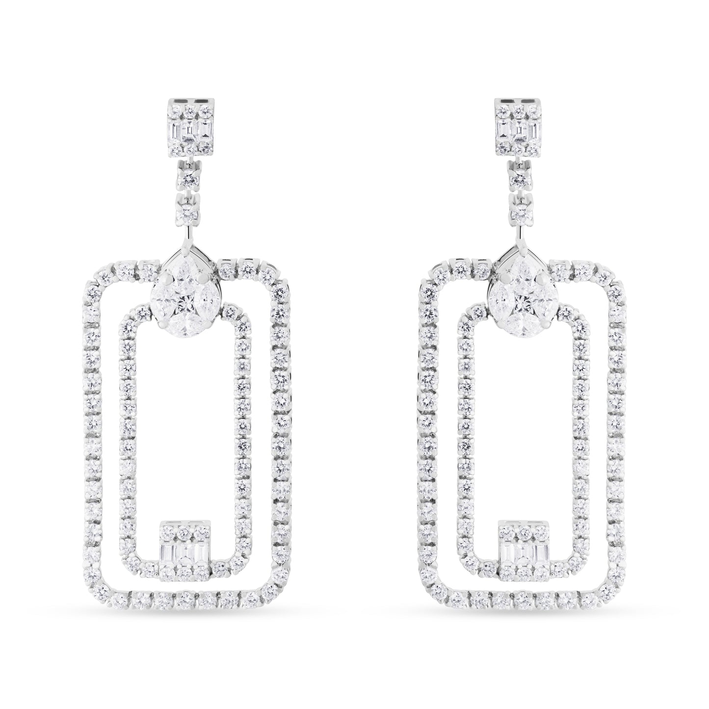 PEAR SQUARE WHITE GOLD EARRING