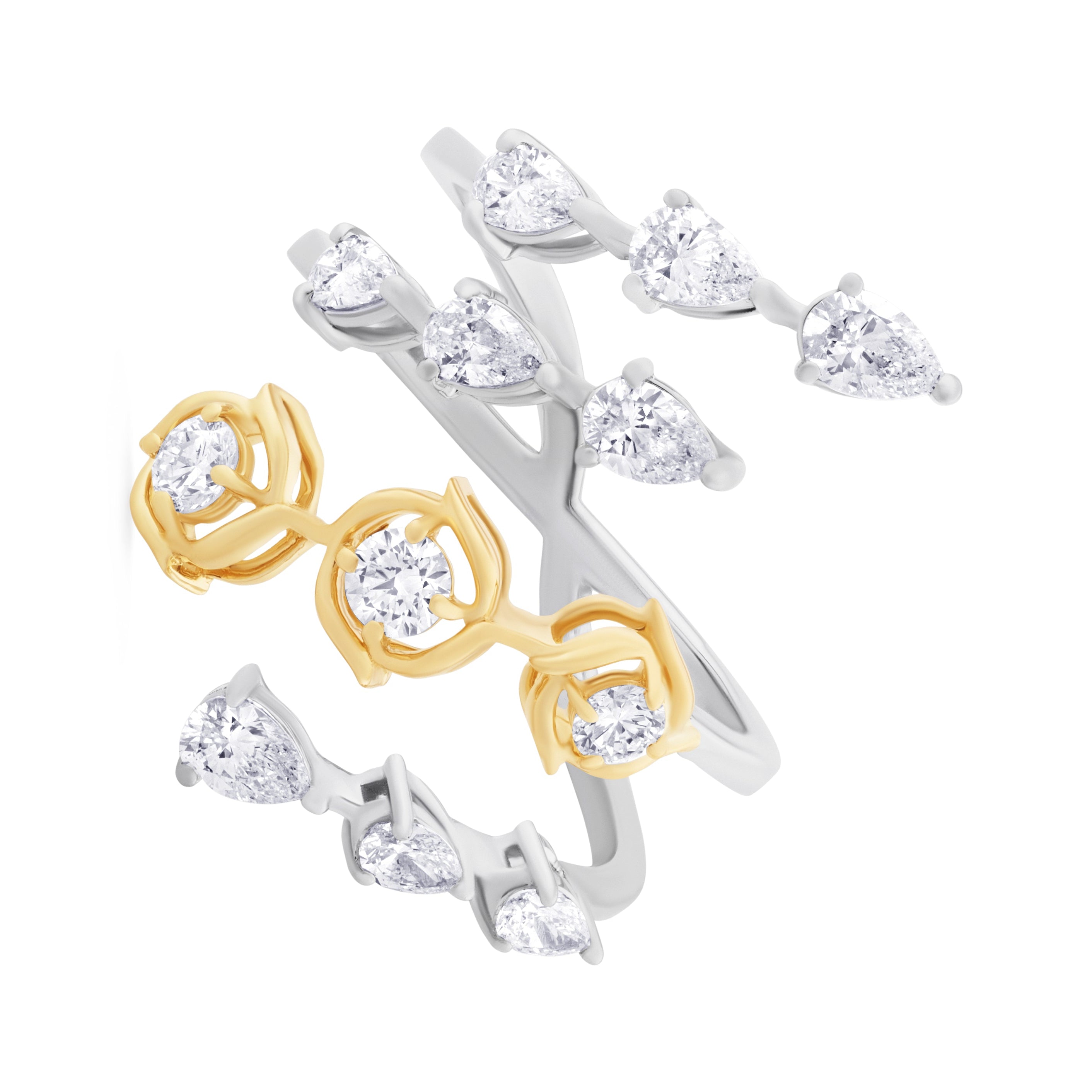 Pair of earrings with gold and silver designs on a white background