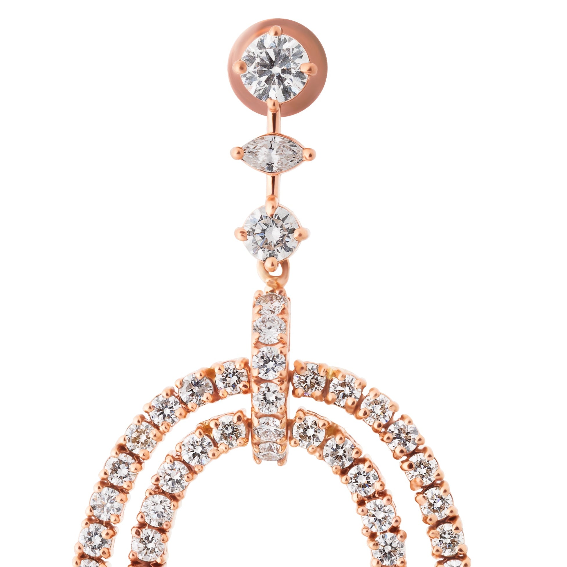 Rose gold and diamond earrings on a white background