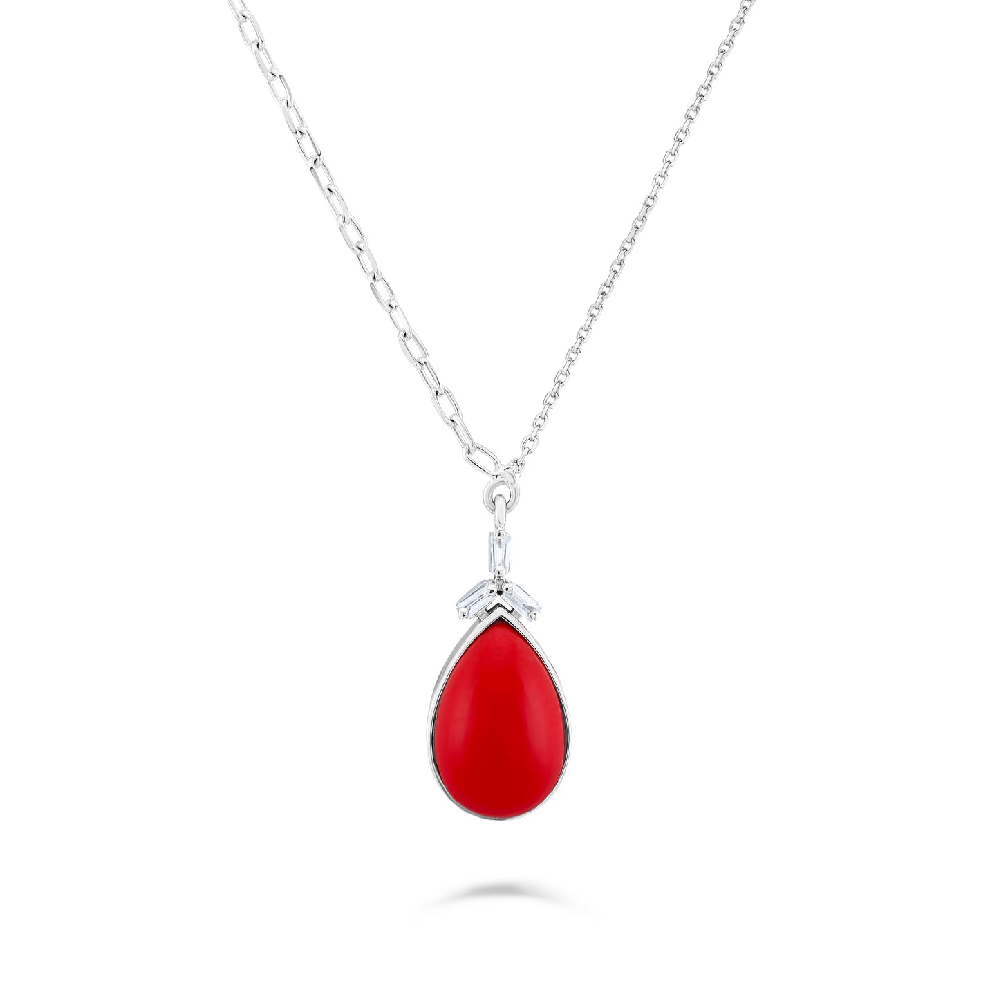 Timeless Coral & Fancy Diamond Drop and White Gold Necklace