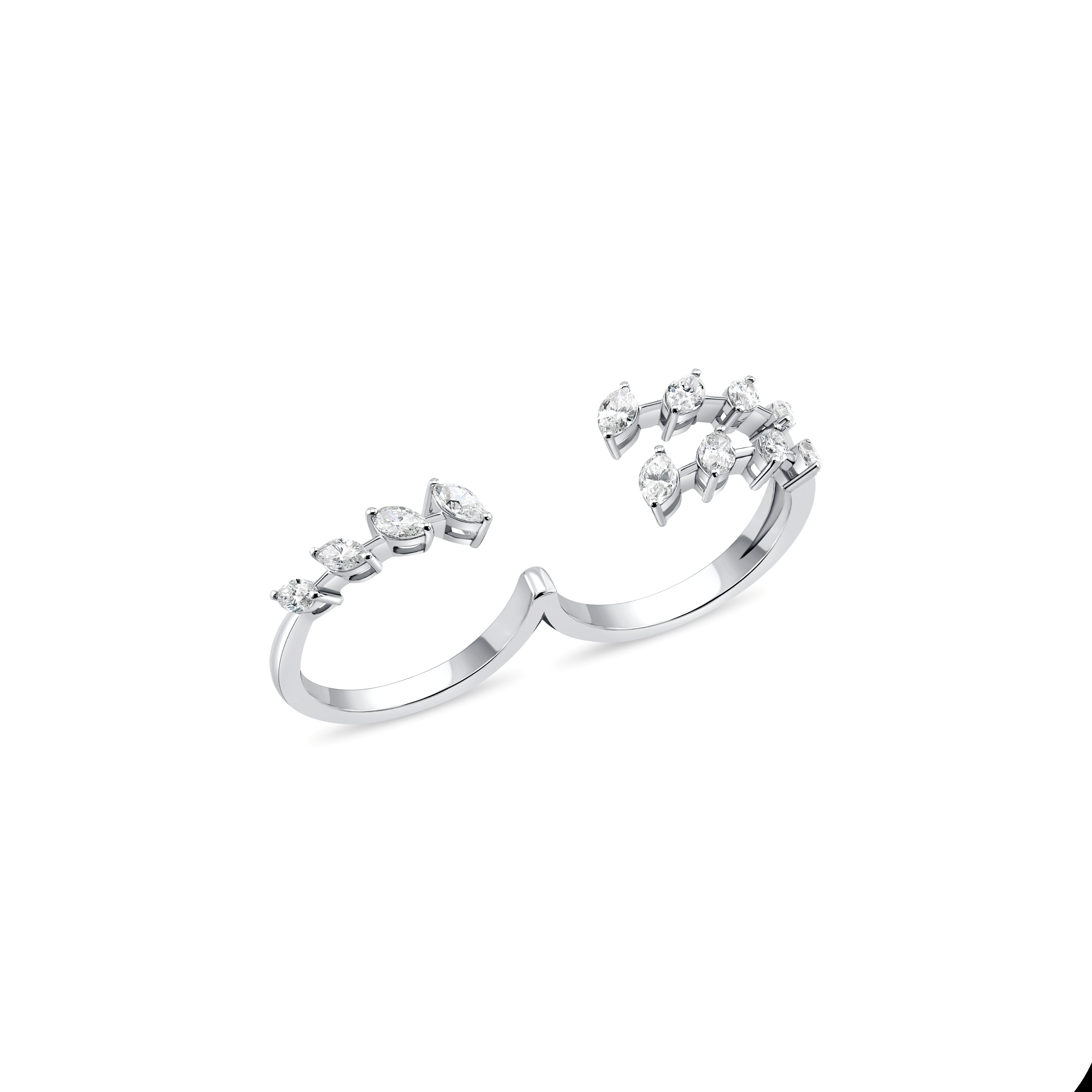 Gold ring with diamond accents on a white background