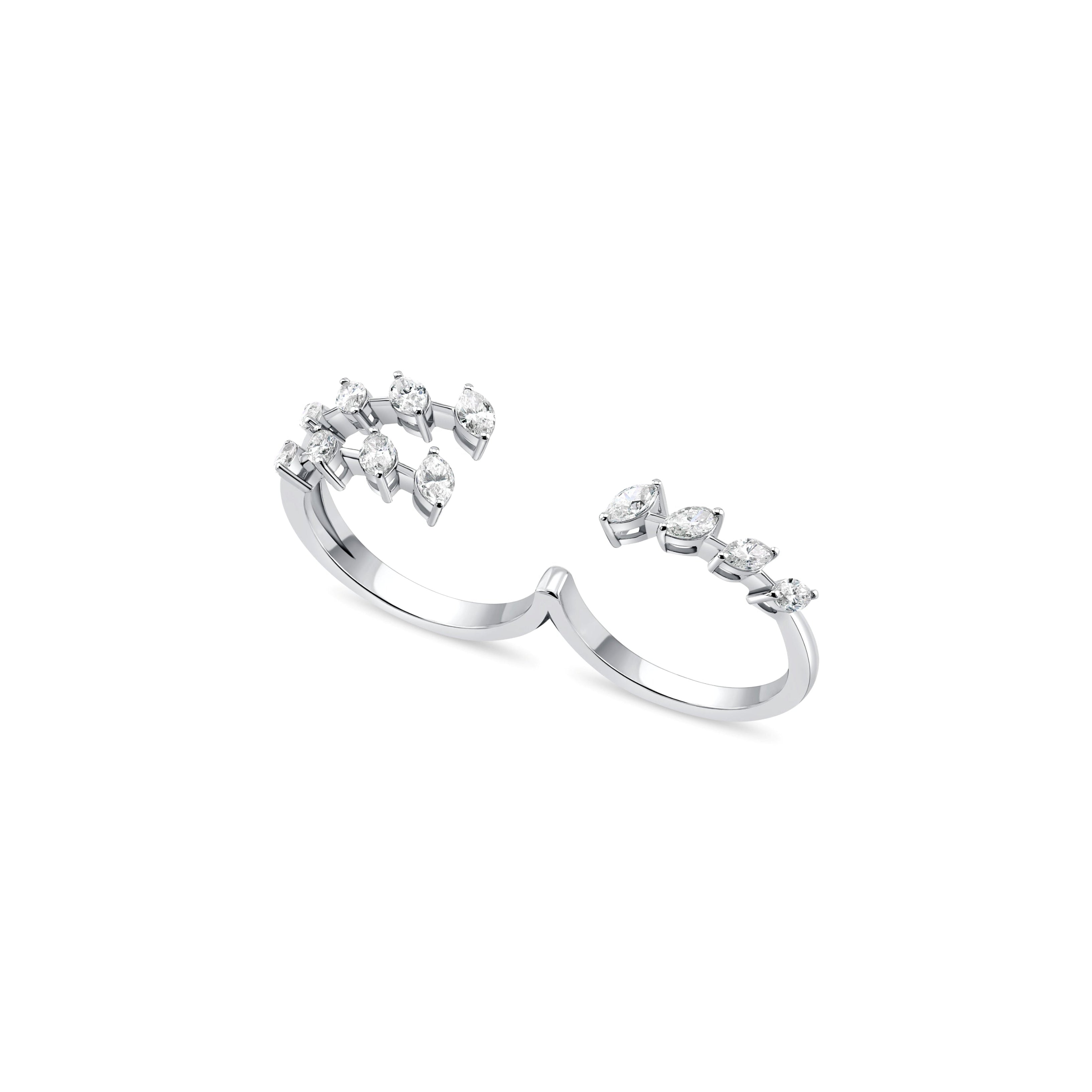 Gold ring with diamond accents on a white background