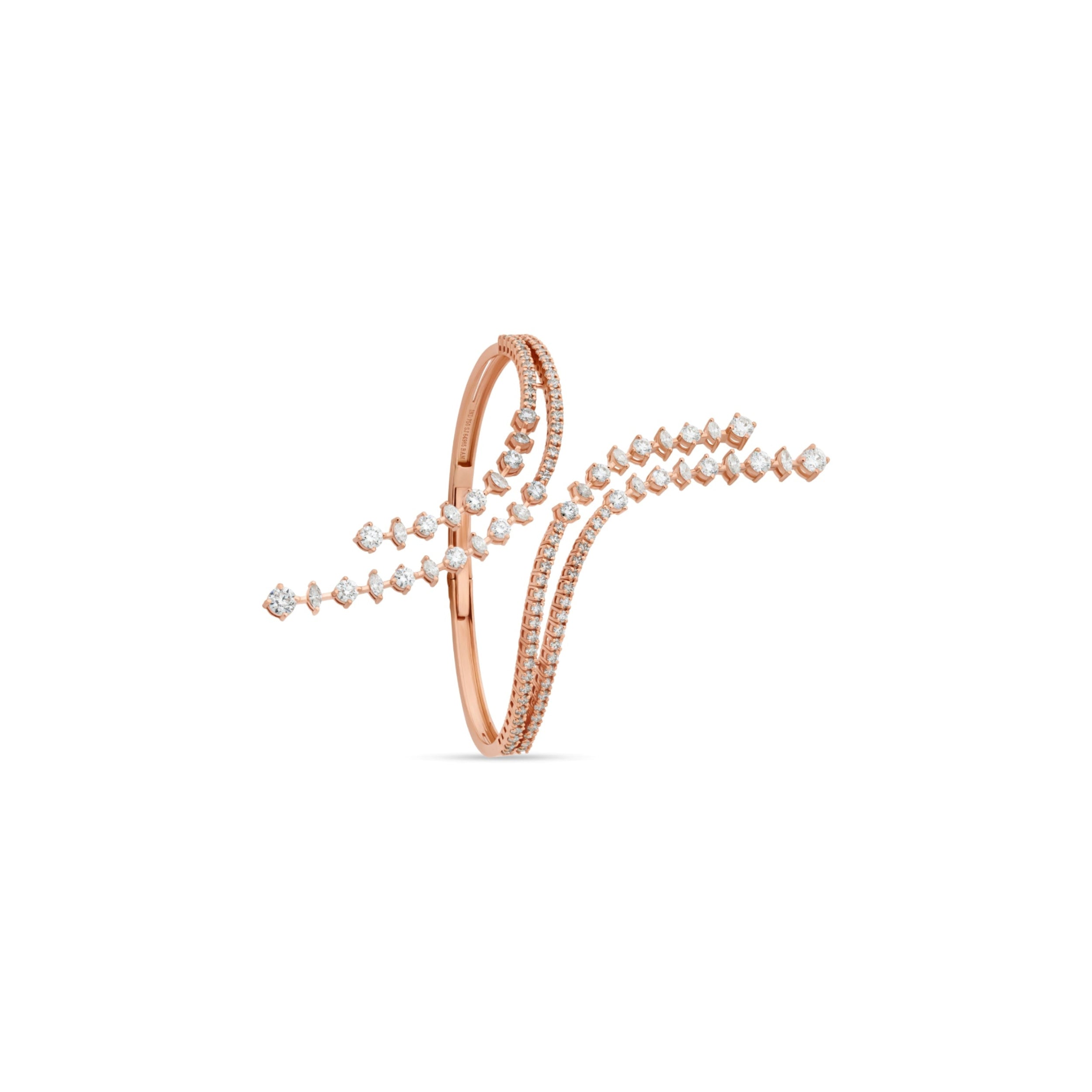 Rose gold bracelet with diamond accents on a white background