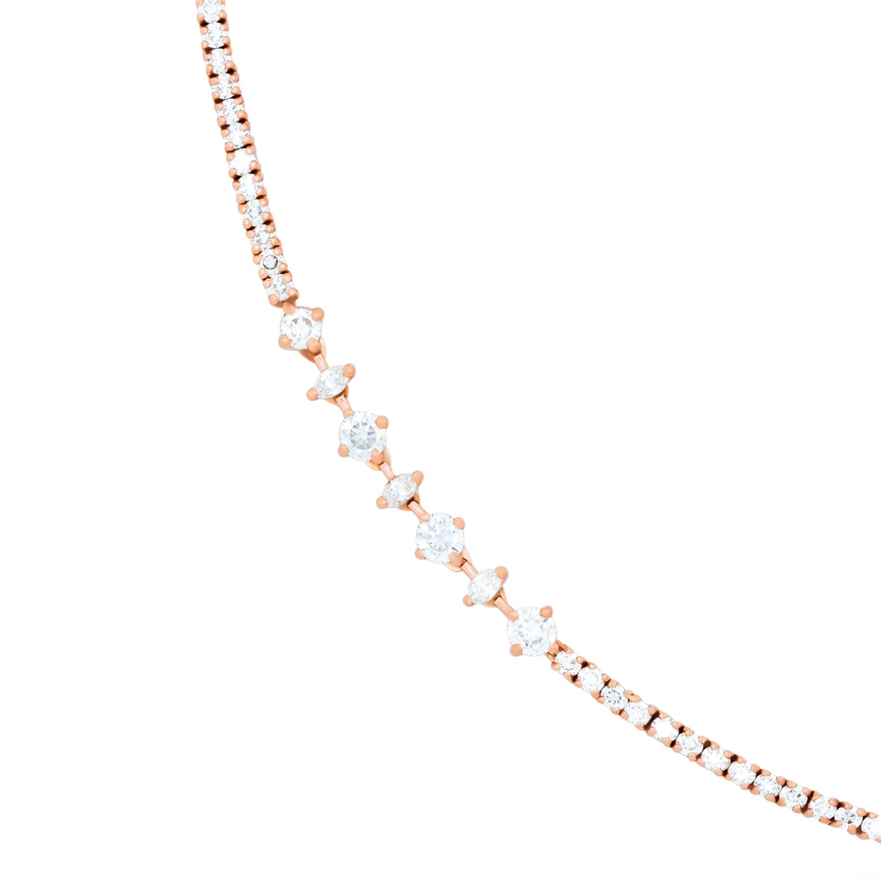 Rose gold necklace on a white background