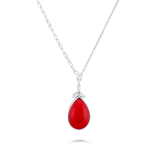Timeless Coral & Fancy Diamond Drop and White Gold Necklace