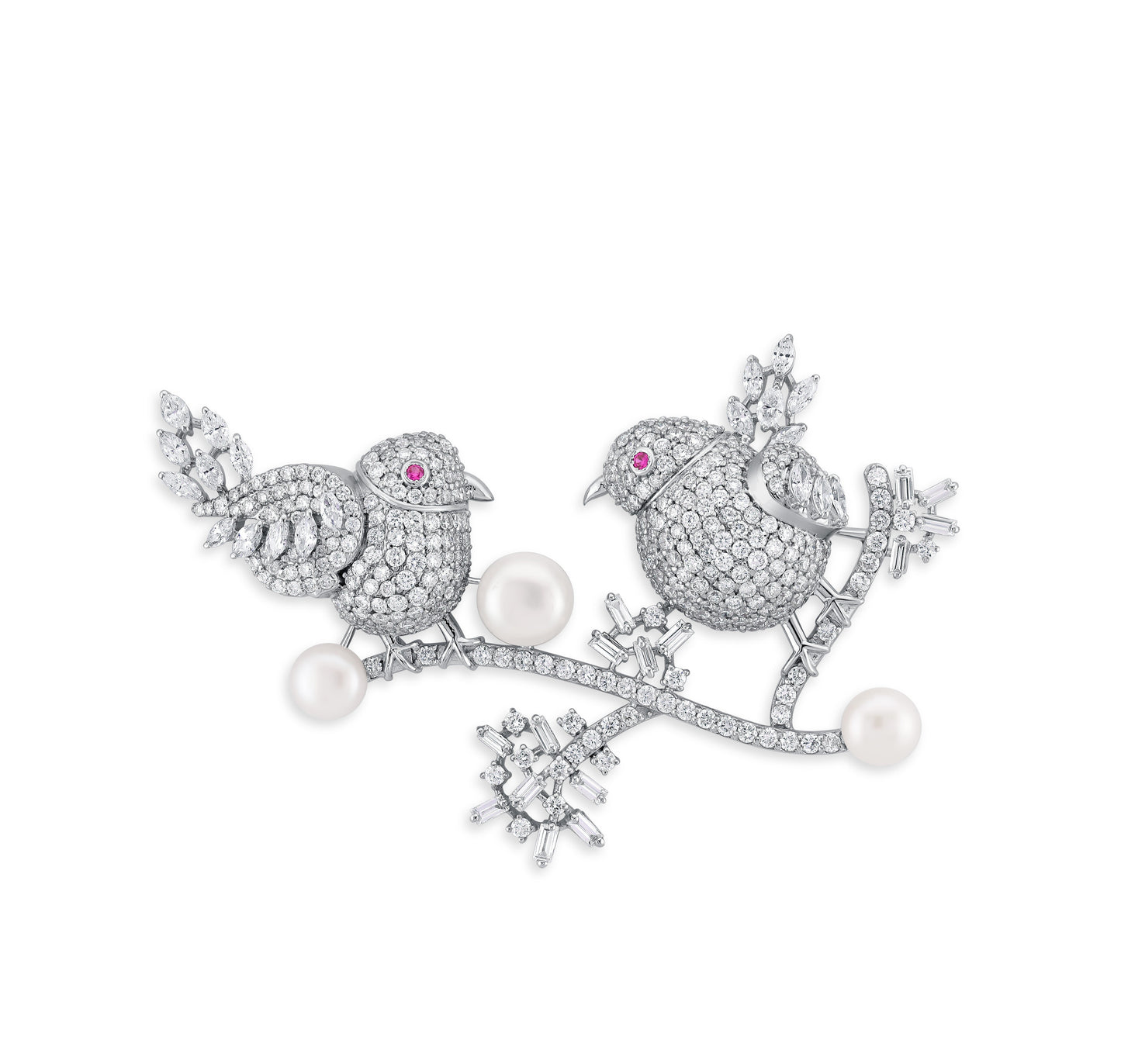 VELOURA FANCY BIRD WHITE GOLD BRONCH