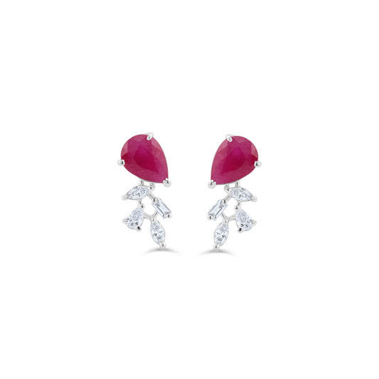GLEAMING RUBY CHARM ??WHITE GOLD EARRINGS