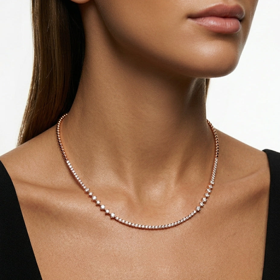 Necklace on a model with a plain background